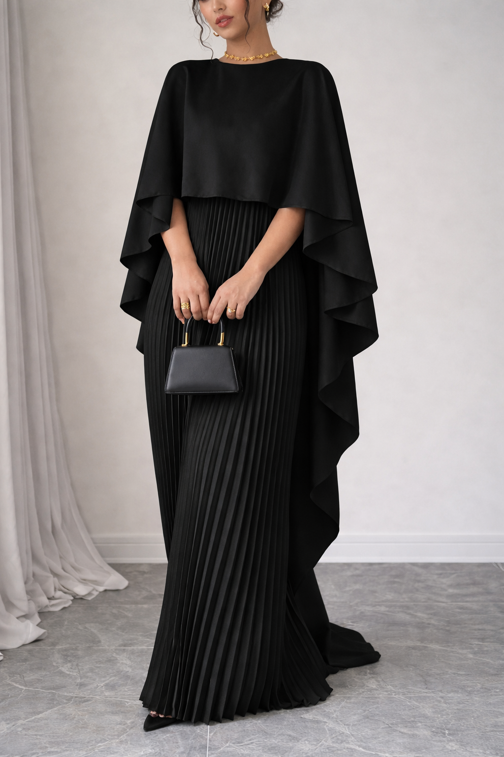 Laluti Cape Pleated Dress